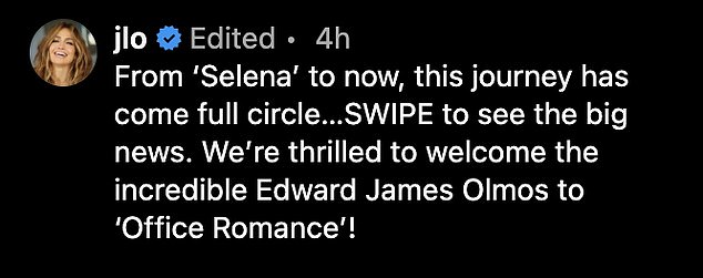 Suradnike su se ponovno ujedinile kako bi objavile da se Olmos pridružio glumačkoj glumačkoj glumačkoj postavi Romance Netflix ROM-COM