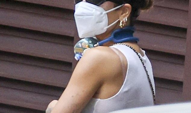 Glavna britanska pop zvijezda ide inkognito u masku za lice dok ona izlazi na dan maženja u Sydneyu