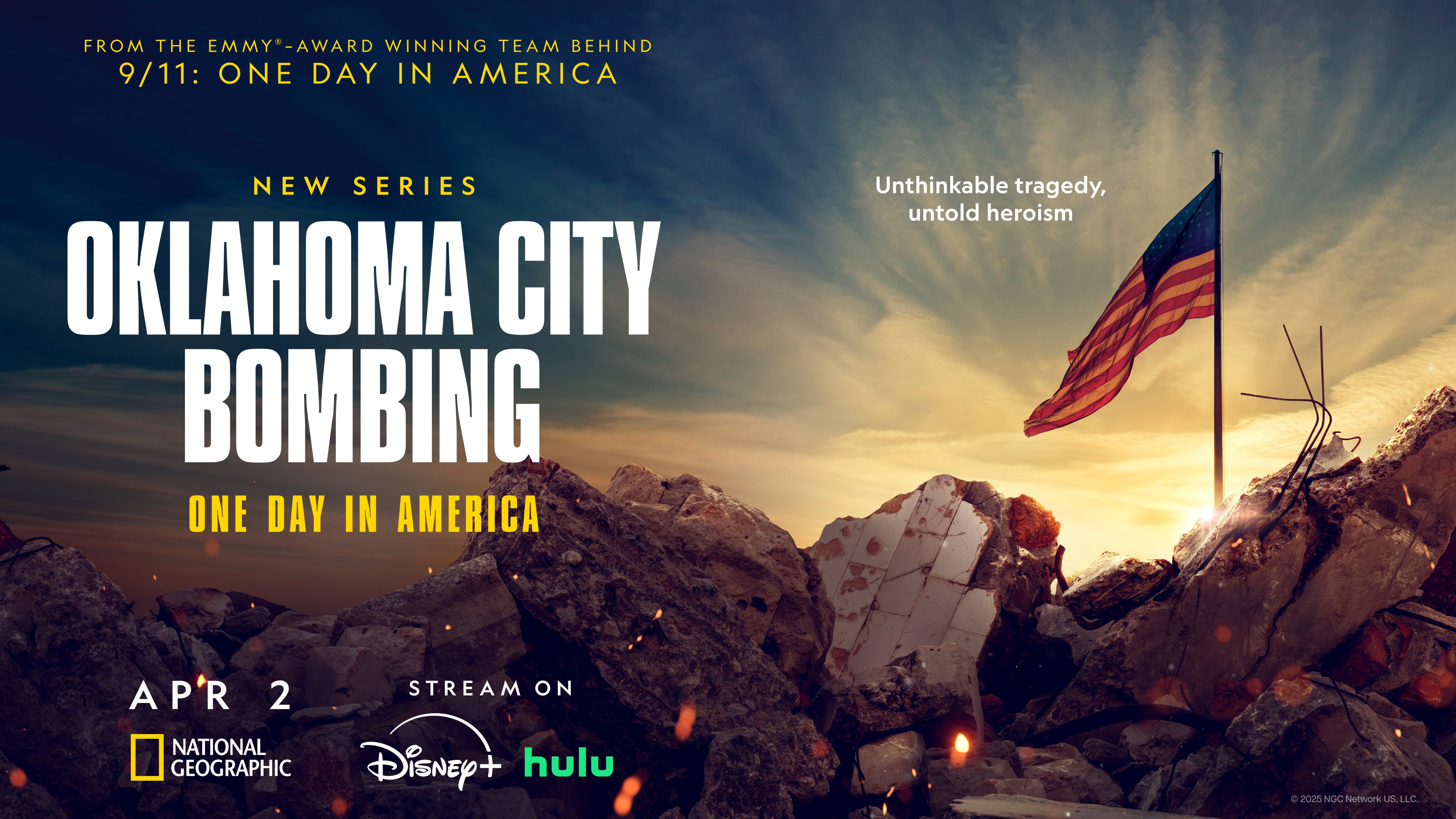 Nove dokumentacije National Geographic -a, bombardiranje Oklahoma Cityja: Jednog dana u Americi, premijerno prikazano 2. travnja u 8/7c na National Geographic -u i streamova sljedećeg dana na Disney+ i Hulu