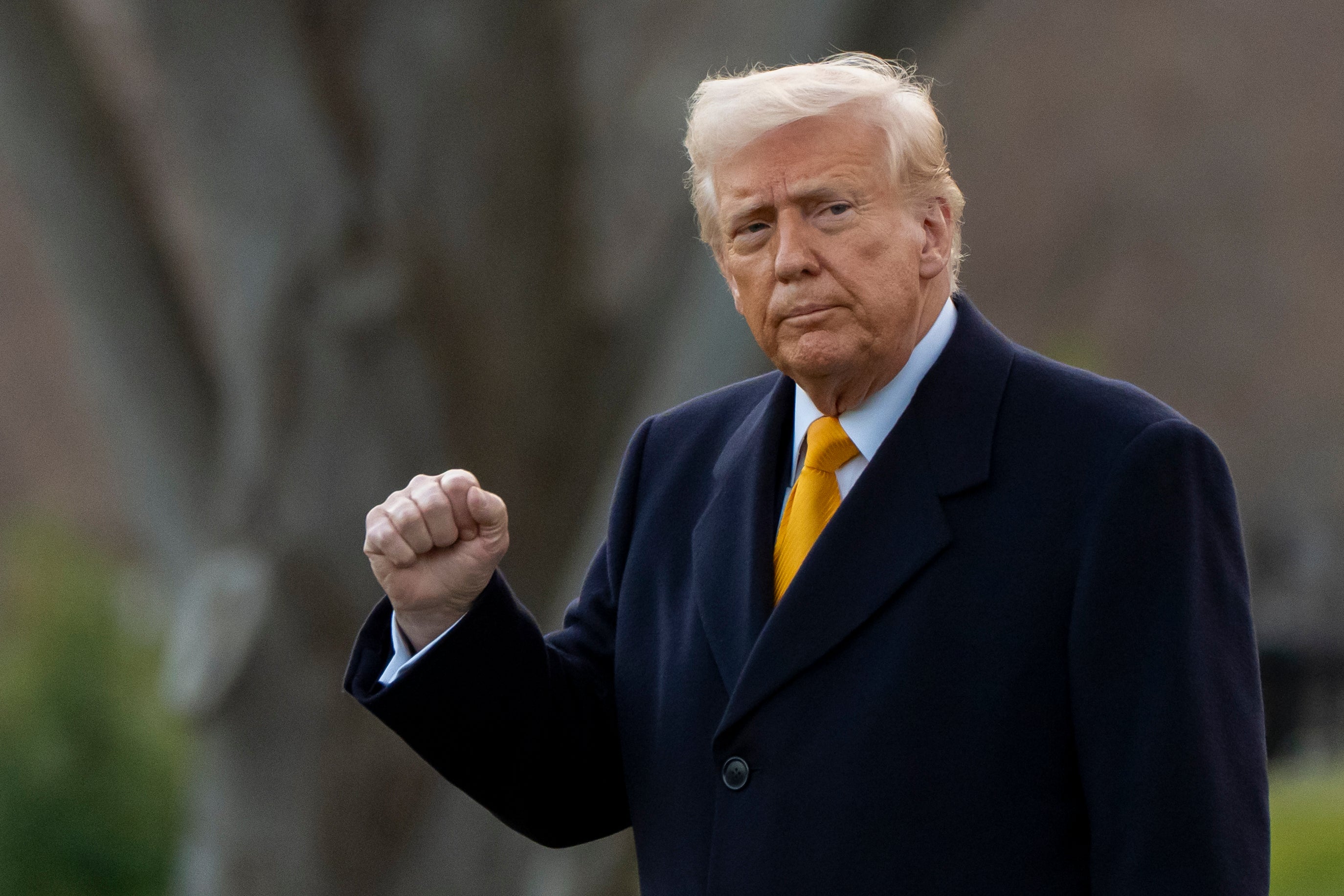 Predsjednik Donald Trump pumpa svoju šaku prije nego što je 7. ožujka krenuo na Marine One. Zavjetovao se da će pokušati sniziti cijene jaja na 'Prvi dan', ali sada dijeli članak tražeći od ljudi da 