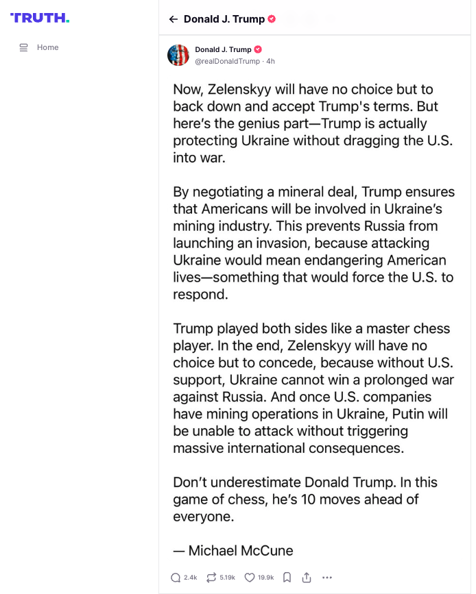 Trump je podijelio neke riječi Michaela McCunea na svojoj društvenoj platformi istine