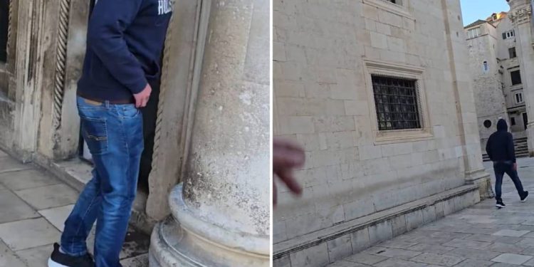 Snimio Britanca kako mokri ispred Kneževa dvora u Dubrovniku. Pogledajte što se onda dogodilo