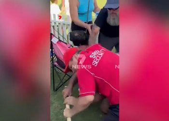 Zaštitnik se bori protiv obožavatelja kriketa koji pokušava ukrasti pamp nakon finala Sheffield Shield