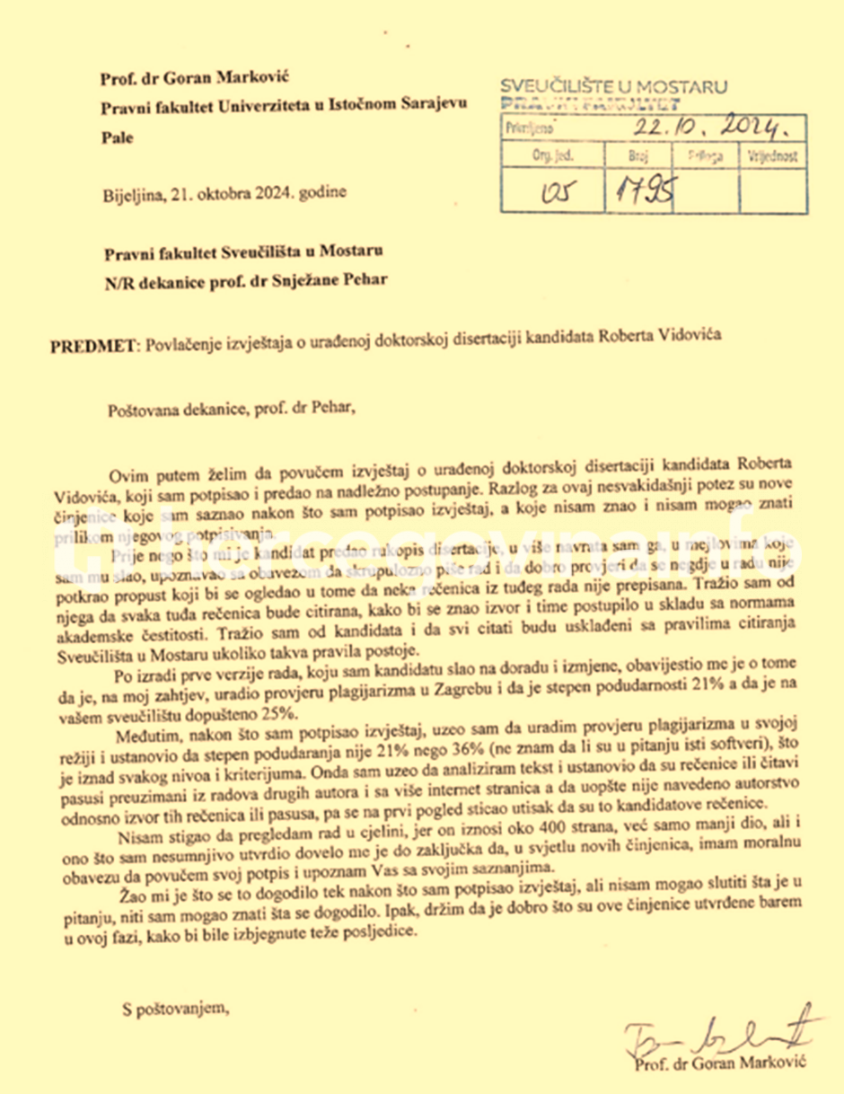 Robert Vidović Goran Marković, plagijat doktorat