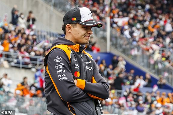 epa12012874 McLaren driver Lando Norris of Britain looks on during the driver parade before the 2025 Formula 1 Japanese Grand Prix at the Suzuka Circuit, in Suzuka, Japan, 06 April 2025.  EPA/FRANCK ROBICHON