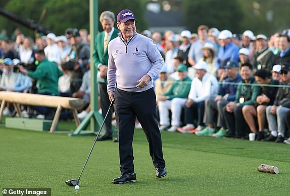 AUGUSTA, GEORGIA - APRIL 10: Honorary Starter Tom Watson of the United States smiles on the first tee during the first round of the 2025 Masters Tournament at Augusta National Golf Club on April 10, 2025 in Augusta, Georgia. (Photo by Richard Heathcote/Getty Images)