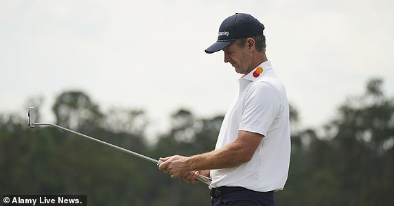 Alamy Live News. 3AK34R9 (250412) -- AUGUSTA, April 12, 2025 (Xinhua) -- Justin Rose of England reacts during round 2 of the 2025 Masters golf tournament at Augusta National Golf Club in Augusta, the United States, on April 11, 2025. (Xinhua/Wu Xiaoling) This is an Alamy Live News image and may not be part of your current Alamy deal . If you are unsure, please contact our sales team to check.
