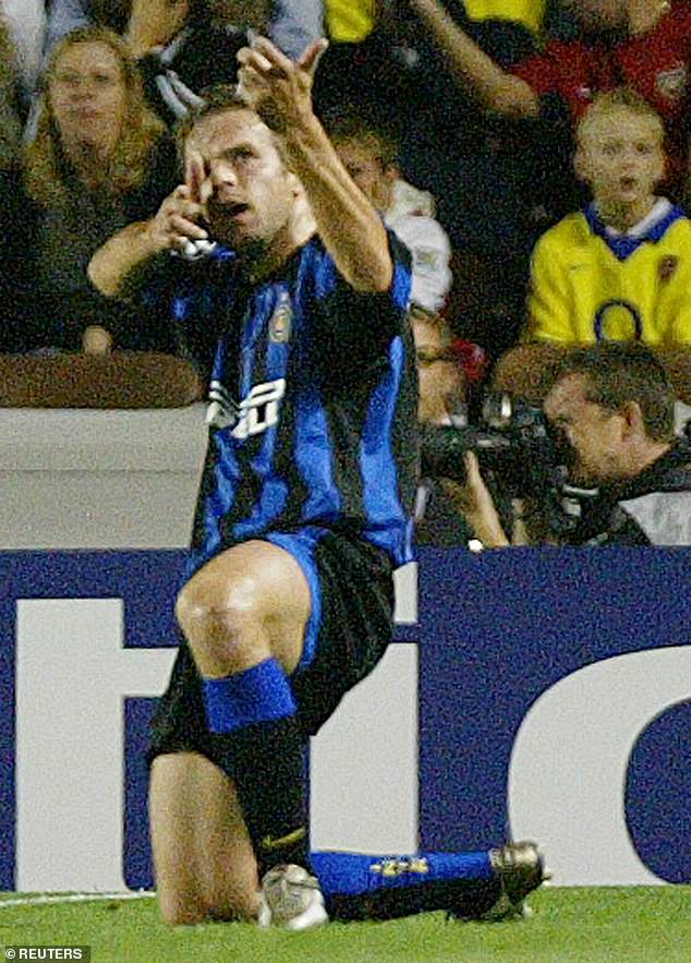 Van der Meyde celebrates after scoring for Inter Milan in a Champions League match at Highbury in September 2003. Good times were few and far between in his time at the San Siro