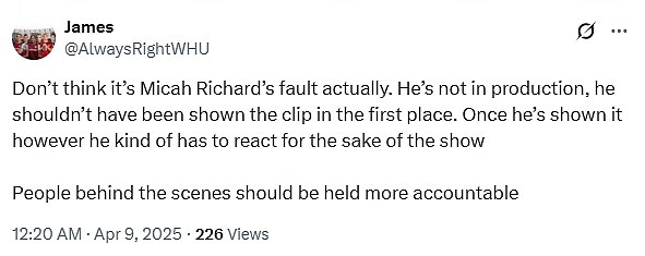 Drugi su preskočili na Richardsovu obranu, tvrdeći da je bivša zvijezda Man Cityja učinila malo krivo