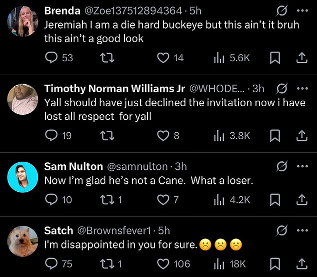 Unatoč uzbuđenju Jeremije Smitha zbog susreta sa sjedećem predsjednikom, zvijezdu Buckeyesa ipak su kritizirali neki pripadnici masovne navijačke baze države Ohio države Ohio