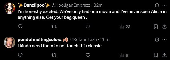 Drugi je dodao: 'Iskreno sam uzbuđen. Imali smo samo jedan film i nikad nisam vidio Aliciju u bilo čemu drugom. Nabavite svoju torbu kraljicu '