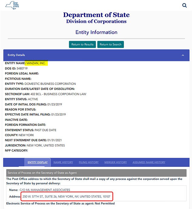 Korporativni podnesci u New Yorku pokazuju da u toj državi postoji još jedna tvrtka pod nazivom 'Vanzan Inc.', osnovana 2019. godine i registrirana u uredima Manhattana Reynoldsove tvrtke za upravljanje poslovanjem, ML Management