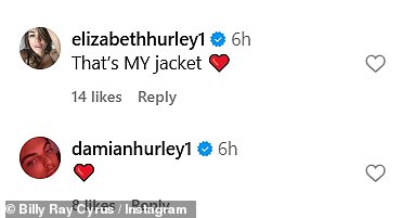 Hurley je s ponosom otkrio u odjeljku za komentare posta da je Cyrus nosio jaknu koja joj je pripadala u videu. Njezin sin Damian također se zaletio