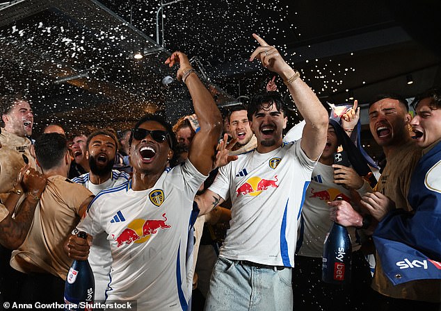 Leeds United enjoyed a champagne-soaked celebration after their promotion was confirmed