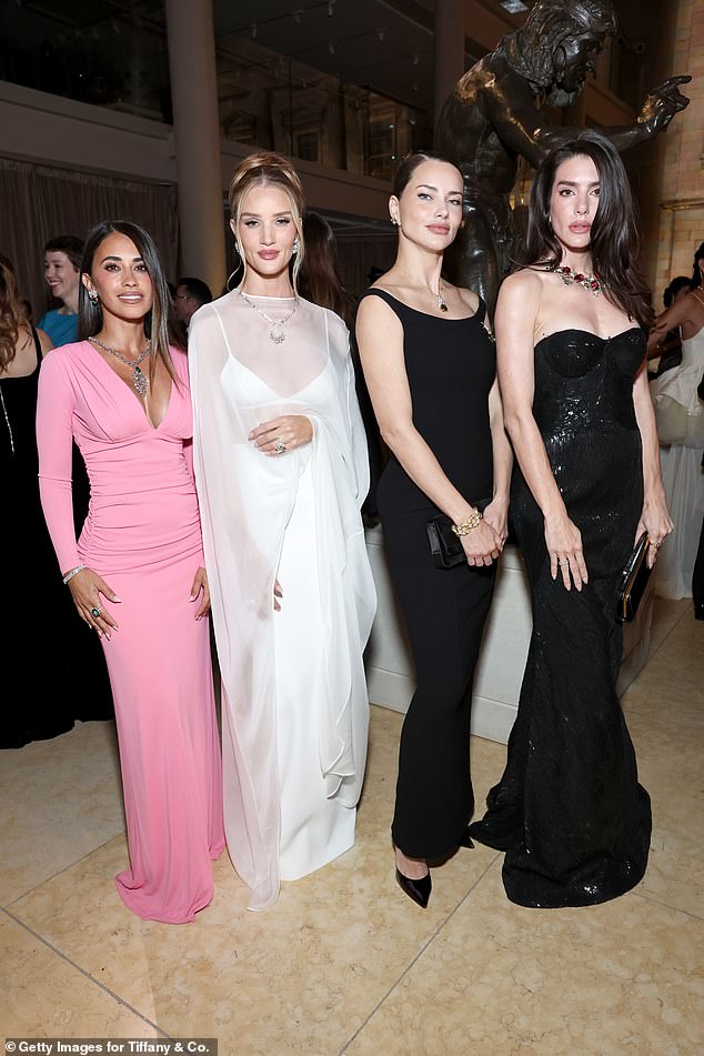 Celebs su se pojavile u velikom raspoloženju dok su pozirali za puške na crvenom tepihu prije nego što su se noć zabavljale na zvjezdanom događaju (LR Antonela Roccuzzo, Rosie Huntington-Whiteley, Adriana Lima i Valentina Ferrer)