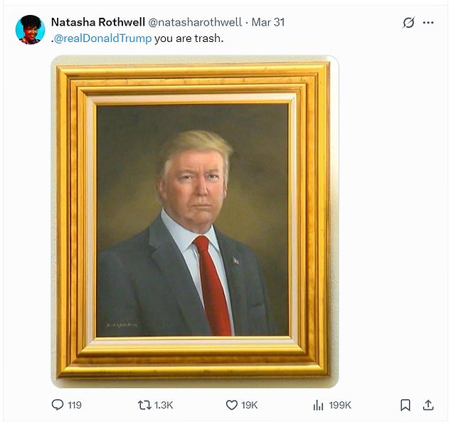 U prethodnom postu, pisac glumice objavio je Trumpov portret uz svoju svakodnevnu poruku