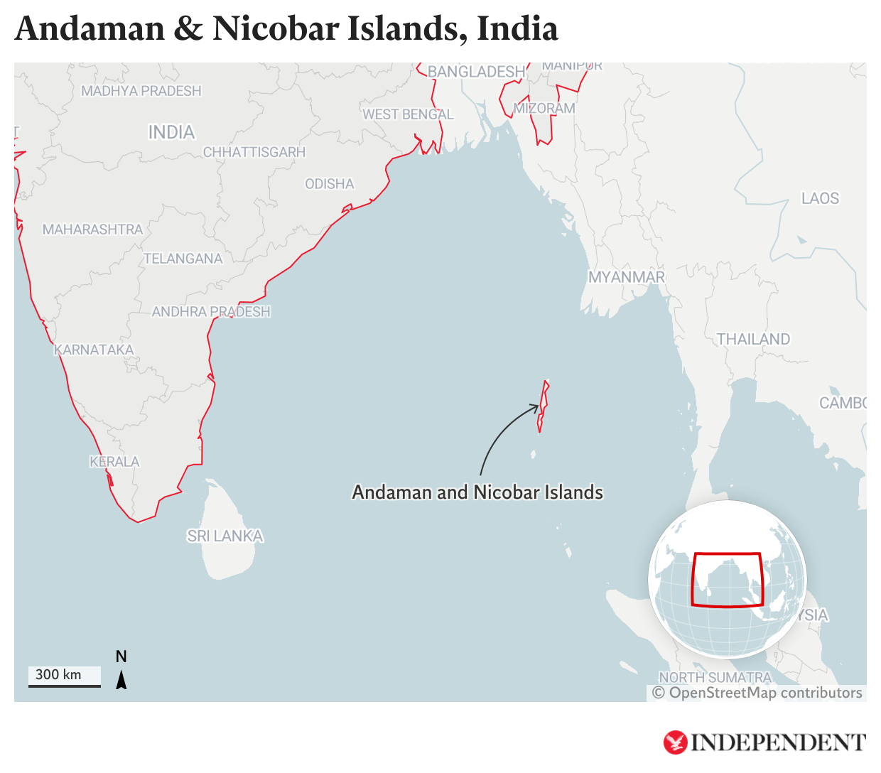 Karta koja prikazuje mjesto indijskih otoka Andaman & Nicobar u Bengalskom zaljevu
