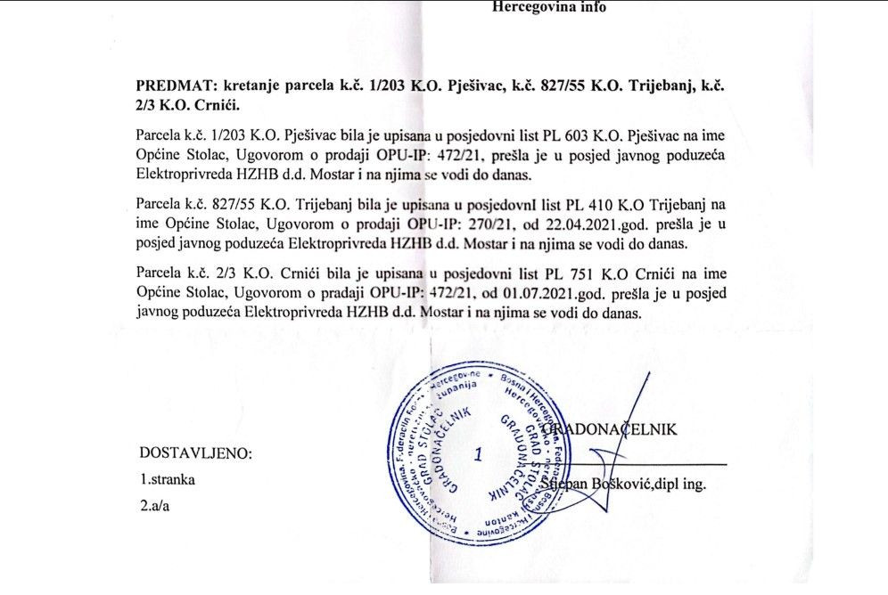 Povijest kretanja posjeda za parcelu na lokaciji Trijebanj