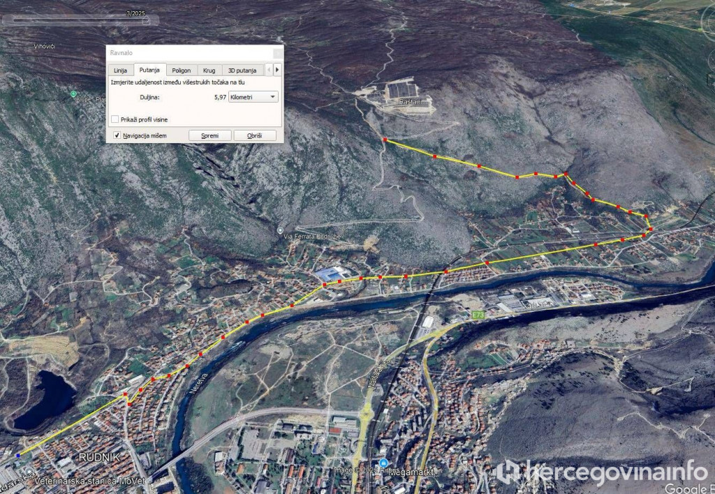 Trasa priključnog kabla Raštani