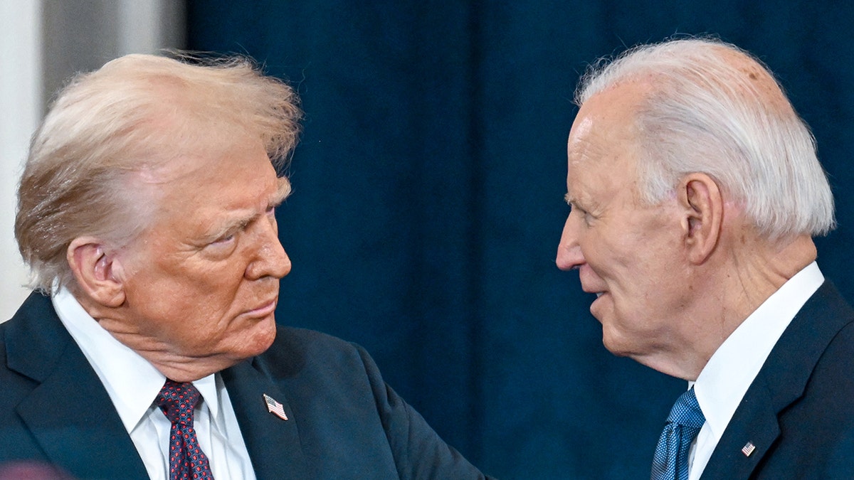 Trump with Biden closeup on Inauguration Day