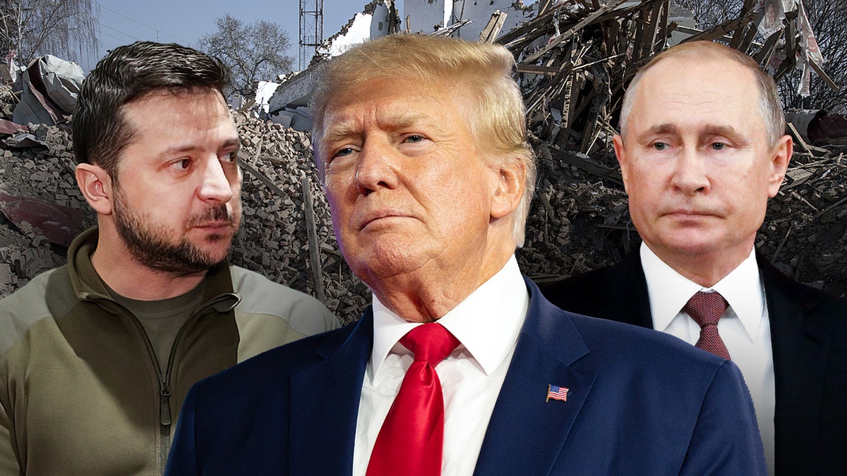 Slika prikazuje Trumpa, Zelenskyyja i Putina