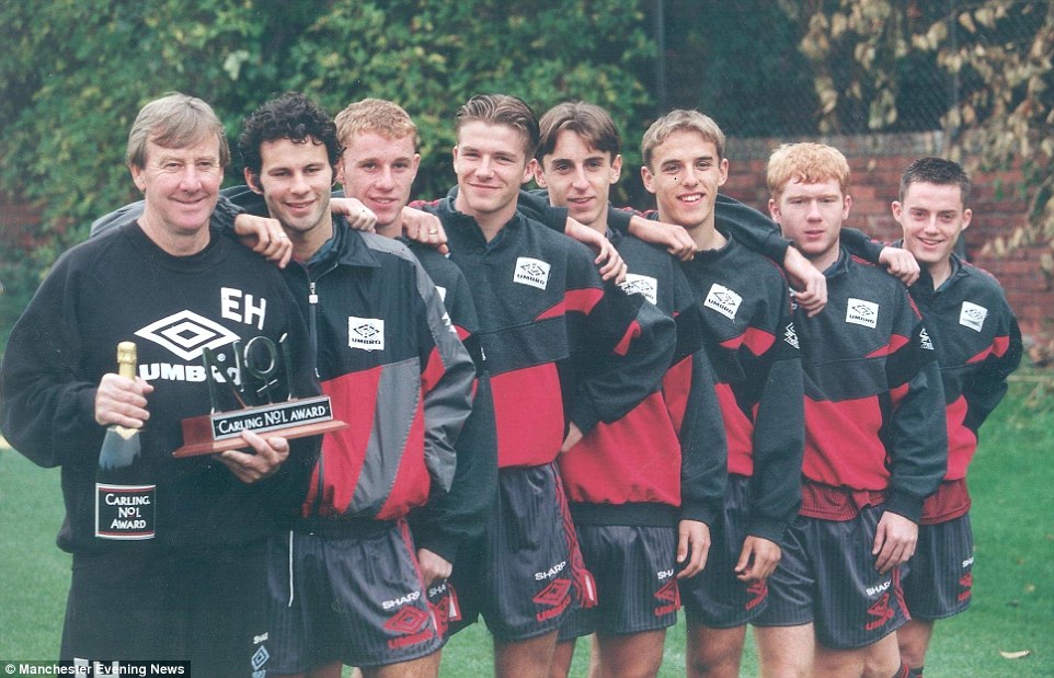 He got his first taste of success in 1992 by winning the FA Youth Cup with the Manchester United youth team.(L-R) Coach Eric Harrison, Ryan Giggs, Nicky Butt, David Beckham, Gary Neville, Phillip Neville, Paul Scholes and Terry Cooke