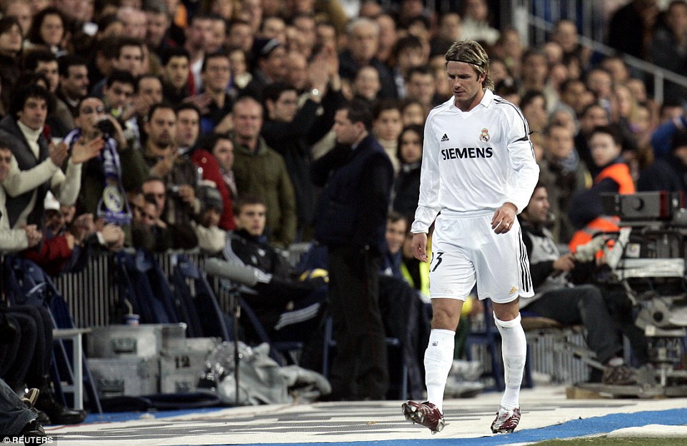 Beckham was a hit with fans at the Bernabeu, but he called time on his Real Madrid career after winning his one and only league title with the club in 2007