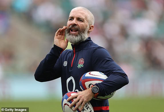 LONDON, ENGLAND - AUGUST 26:  Aled Walters, the England strength and conditioning coach looks on in the warm up prior to the Summer International match between England and Fiji at Twickenham Stadium on August 26, 2023 in London, England. (Photo by David Rogers/Getty Images)