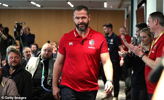 LONDON, ENGLAND - JANUARY 11:  Andy Farrell, Head Coach of the British & Irish Lions walks into the conference room during the British & Irish Lions Head Coach Announcement for the 2025 Tour to Australia at Howden on January 11, 2024 in London, England. (Photo by David Rogers/Getty Images)