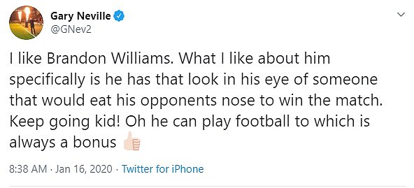 Gary Neville bio je obožavatelj Williamsa u svojoj probojnoj sezoni u Unitedu