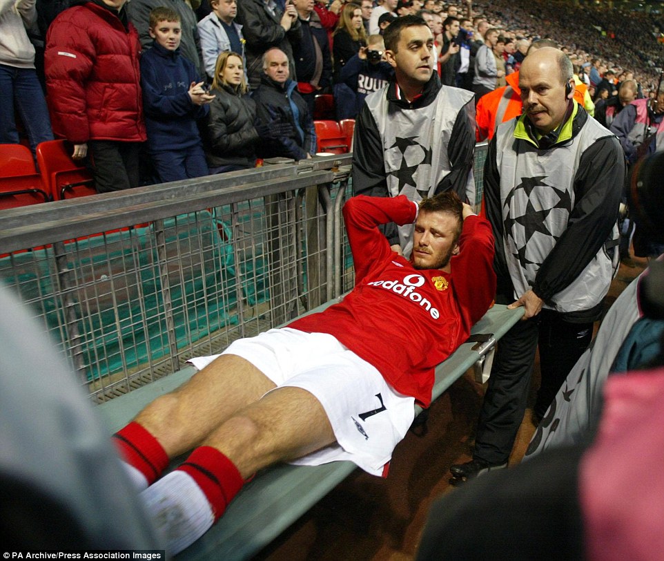 On 10 April 2002, Beckham was injured during a Champions League match against Deportivo La Coruña, breaking the second metatarsal bone in his left foot