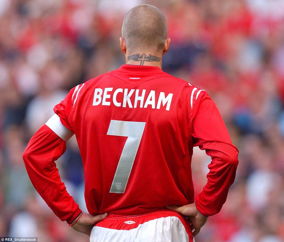 Beckham revealed his winged cross while playing for England at the 2004 European Championships in Portugal