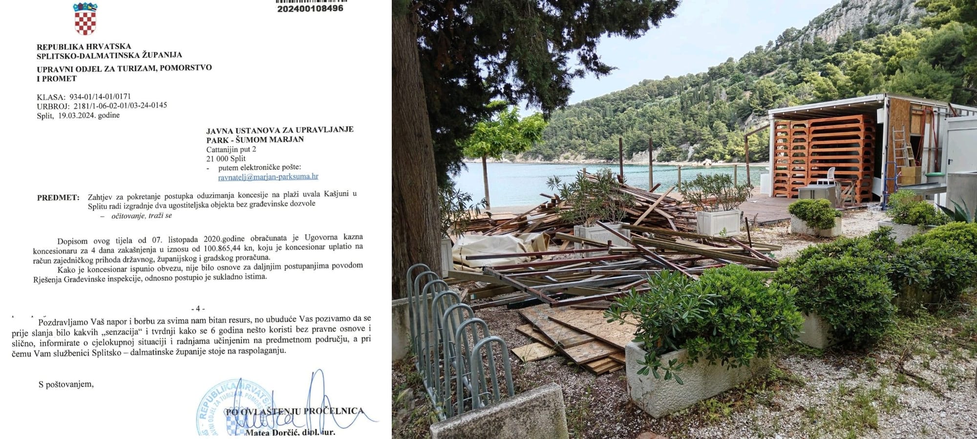 ZATVARANJE OČIJU Sin bivšeg HDZ - ovca ilegalno gradio na splitskoj plaži Kašjuni i plažu oglašavao kao privatnu plažu svog hotela: " Je li mu se omogućilo da ostvaruje profit u nelegalnim objektima?!"