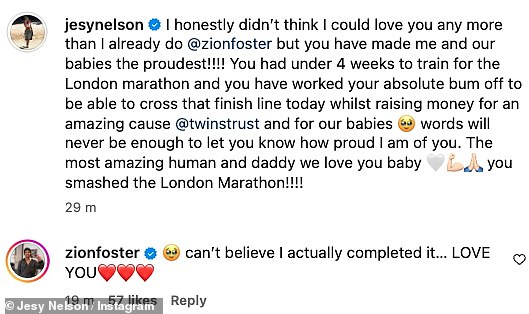 Nelson je nedavno podijelio počast Instagrama iz svog bolničkog kreveta nakon što je Sion završio Londonski maraton