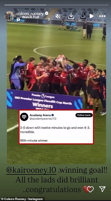 Coleen je također podijelila isječak tima koji je slavio na svojoj Instagram priči dok je napisala:'@kairooney.10 Pobjednički gol !! Svi su momci sjajno .. čestitam '