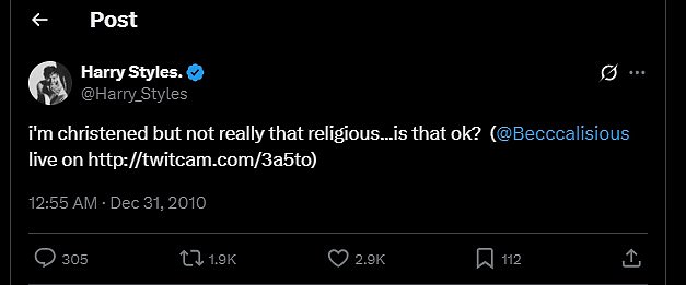 Zvijezda je ranije rekla o religiji u tvitu iz 2010. godine 'Krstuje sam, ali ne baš tako religiozan ... je li to u redu?'