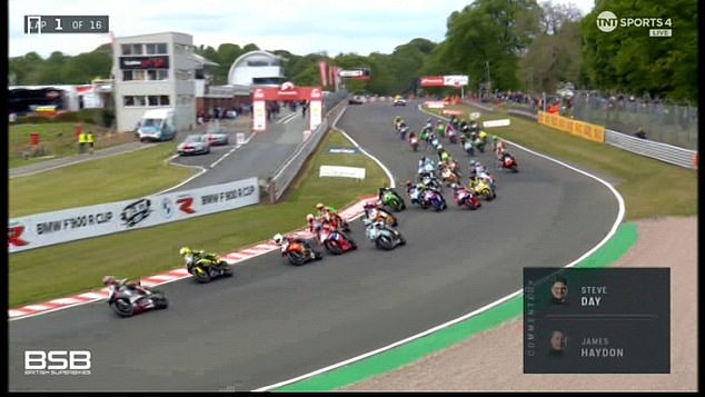 The race, shown here moments before the crash, was shown live on TNT Sports