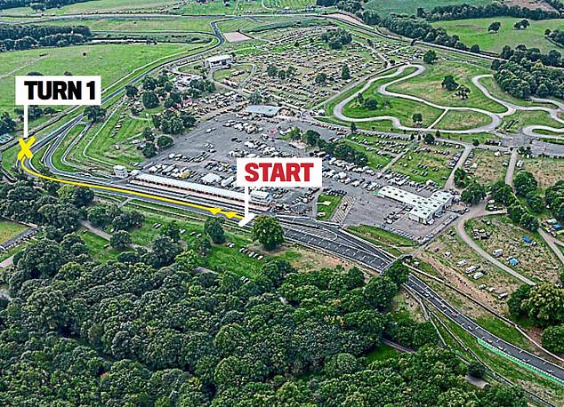 The run from the start line at Oulton Park to turn one, where the fatal crash occurred