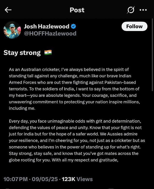 Ovu poruku objavio je provjereni račun tvrdeći da je Josh Hazelwood na platformi društvenih medija x