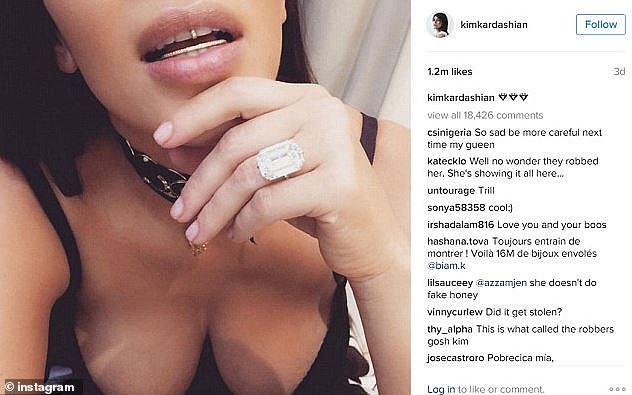 Prije pljačke, Kardashian je objavila fotografiju svog zaručničkog prstena koji je ukraden u pljački.