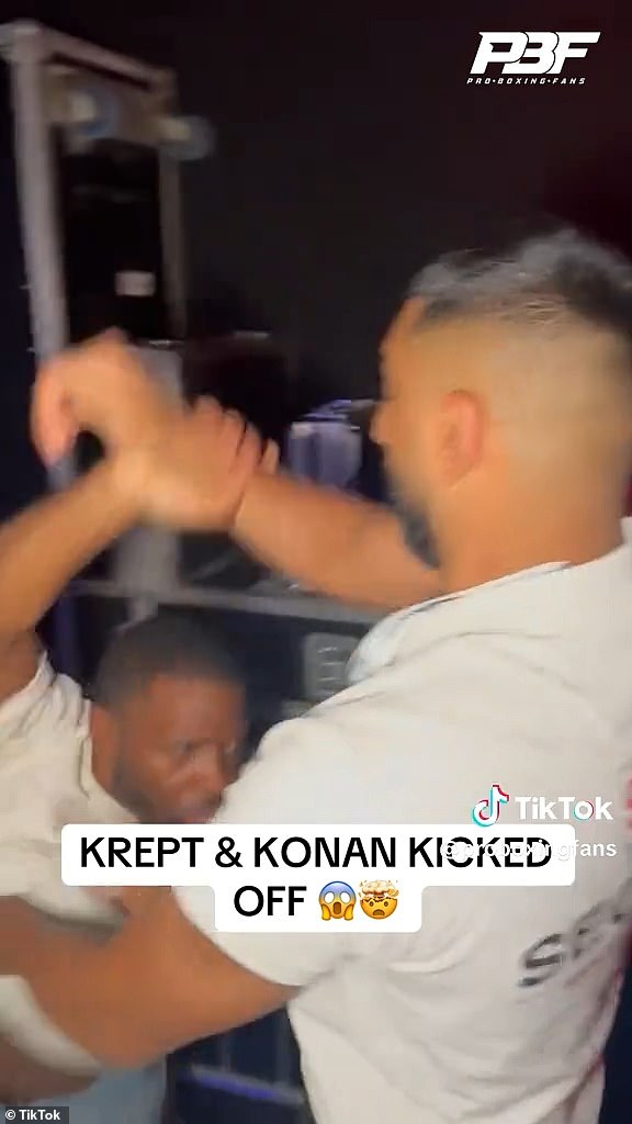 U videu koji je stekao Sunce, britanski reperi - Casyo Valentine 'Krept' Johnson i Karl Dominic 'Konan' Wilson (na slici) mogu se vidjeti kako se izvlače iz zakulisnog područja Misinskog boksačkog događaja