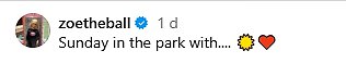 Zoe je natpisao Snap: 'Nedjelja u parku sa ...' uz sunce i ljubavno srce emoji.