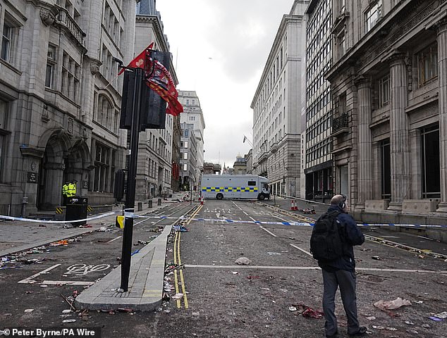 The scene of where the car ploughed into crowds on Water Street is seen this morning