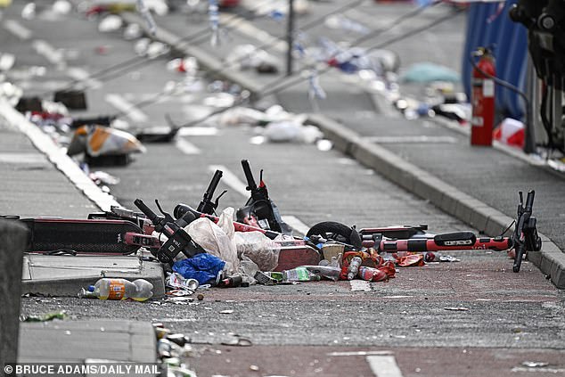Debris is left behind on Water Street after a Ford Galaxy drove into pedestrians, sparking scenes of panic