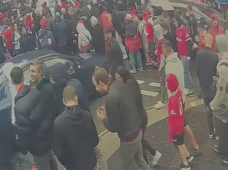 Video shows the moment the car (top right) squeezes through crowds in the minutes before the ramming started