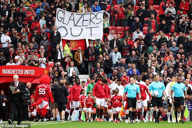 United fans protest against the Glazers before the win over Aston Villa last Sunday
