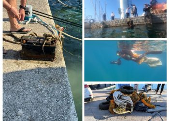 AKUMULATORI, AUTO-GUME, PLASTIKA… Iz podmorja marine u Šimunima izvađene dvije palete otpada