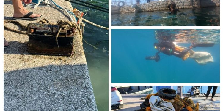 AKUMULATORI, AUTO-GUME, PLASTIKA… Iz podmorja marine u Šimunima izvađene dvije palete otpada