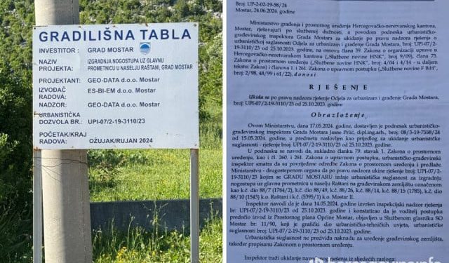 Grad Mostar postavio tablu s brojem ukinute dozvole i nastavio gradnju kontroverznog trotoara u Raštanima