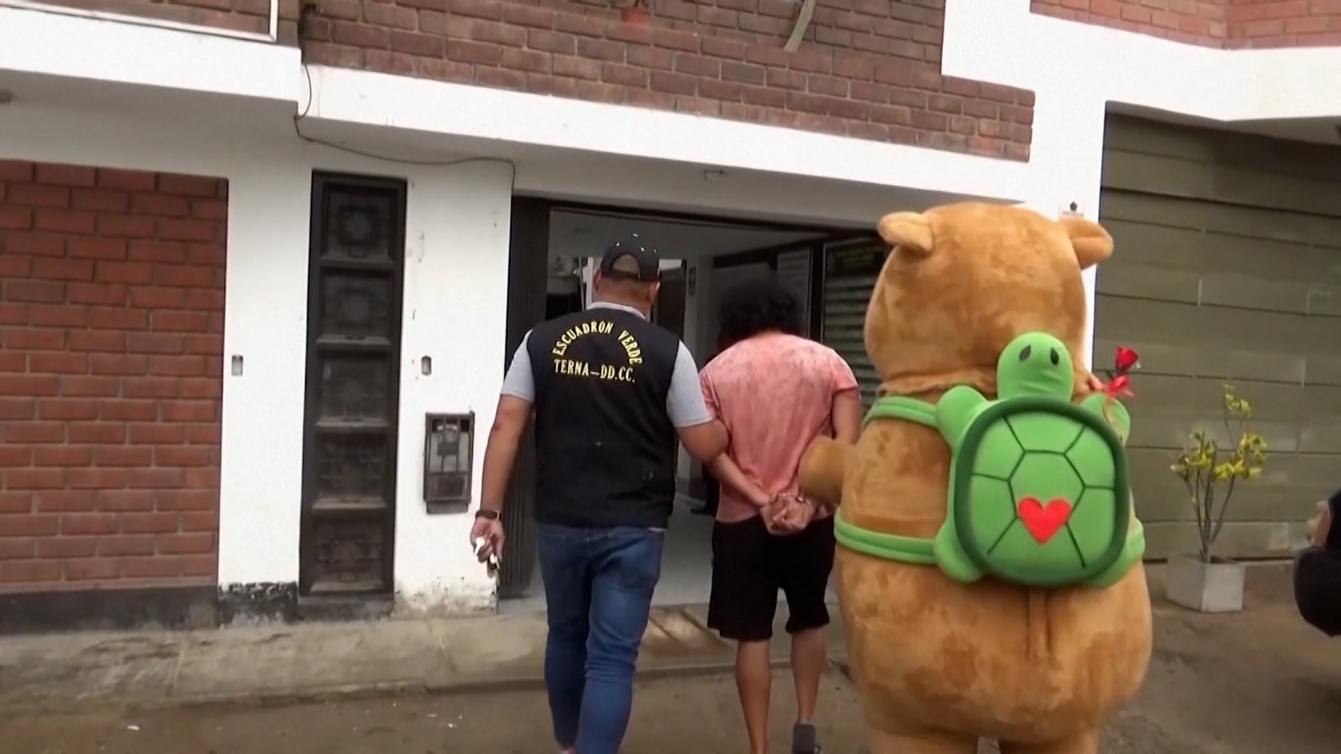 Peruanski policajac nosi kostim Capybara kako bi izvršio uhićenje u sondi za drogu